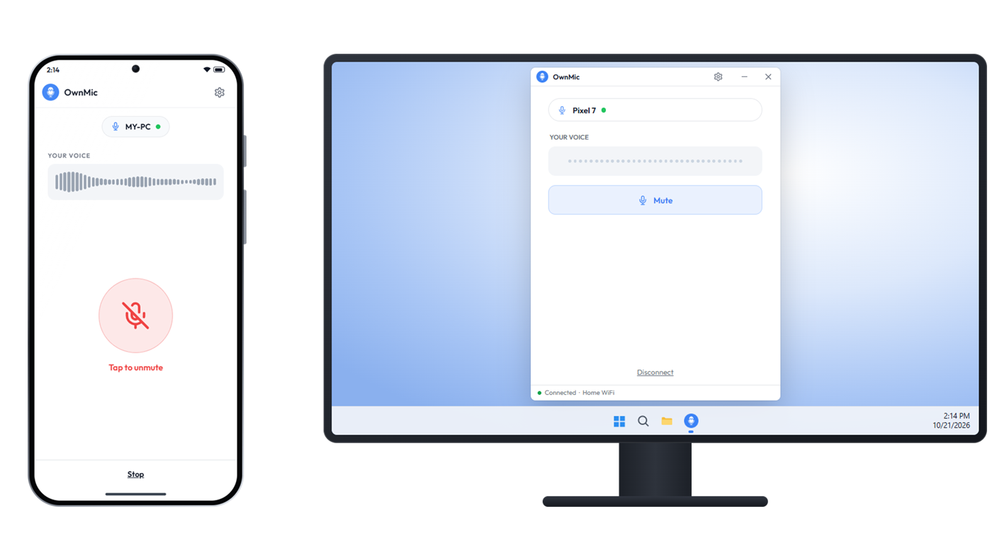 The phone is muted and the PC receives silence